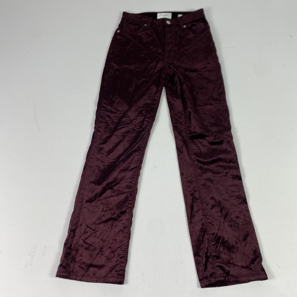 FRAME Le Sleek Straight Jeans Womens 24 Red Burgundy Velvet Slim Stretch